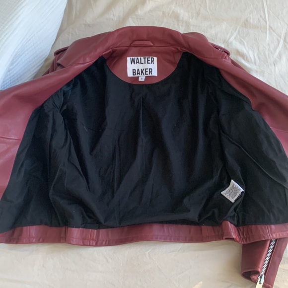 Walter Baker Liz Leather Crop Moto Jacket - Oxblood Red - Small - Picture 10 of 11